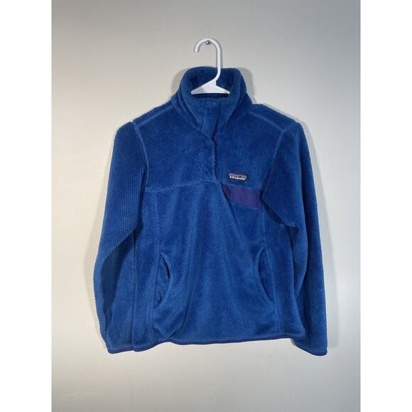 Patagonia Fleece Sweater Womens XS 1/4 Button Dark Blue Pullover Polartec - Picture 1 of 9
